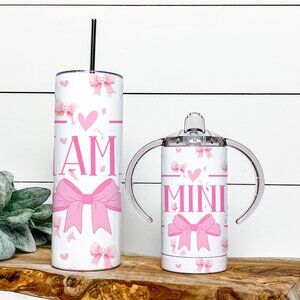 Mama & Mini Coquete Pink Bow Matching Tumbler and Sippy Cup Set